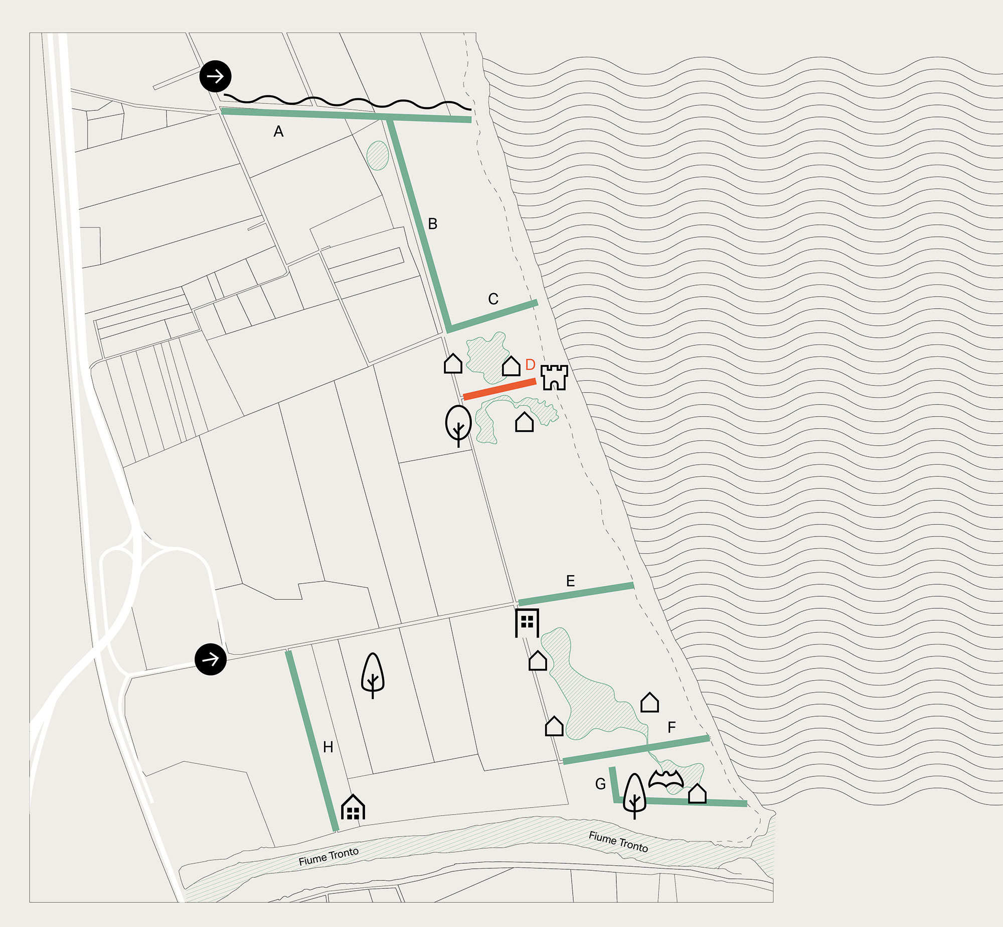 Mappa Strada per Olivo e Sina | Riserva Sentina | San Benedetto del Tronto